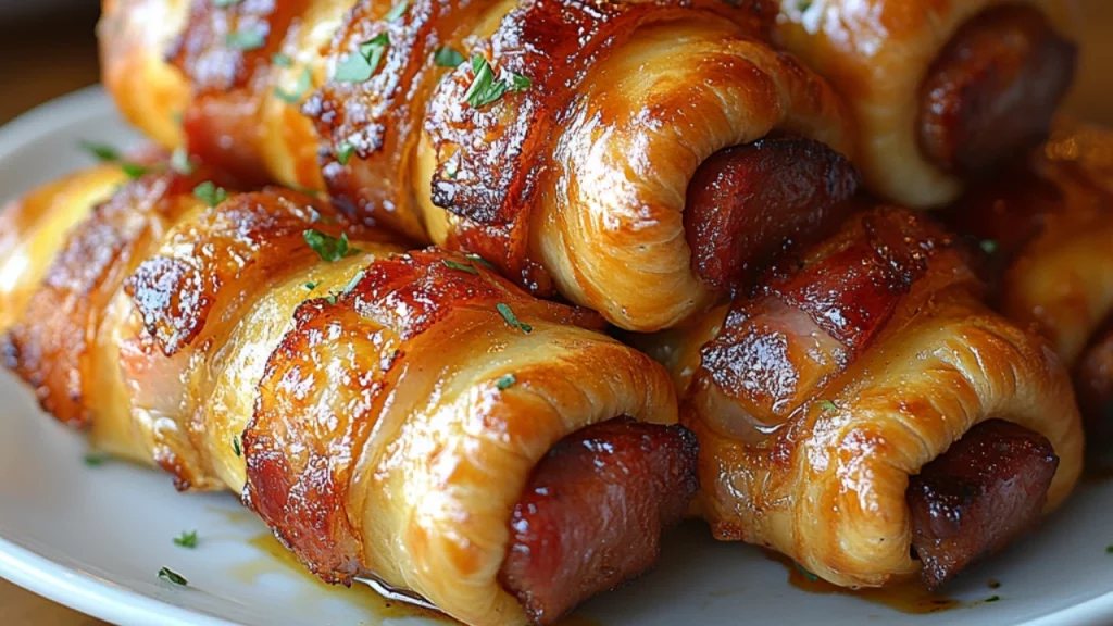 a group of sausage wrapped in bacon, Pigs in a Blanket