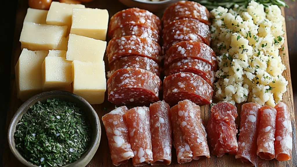 a plate of food on a table, Pigs in a Blanket